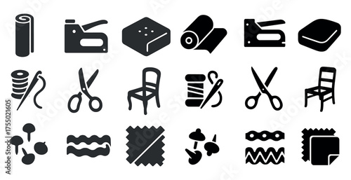 Sewing and craft solid icons set – needlework, tailor, fabric symbols