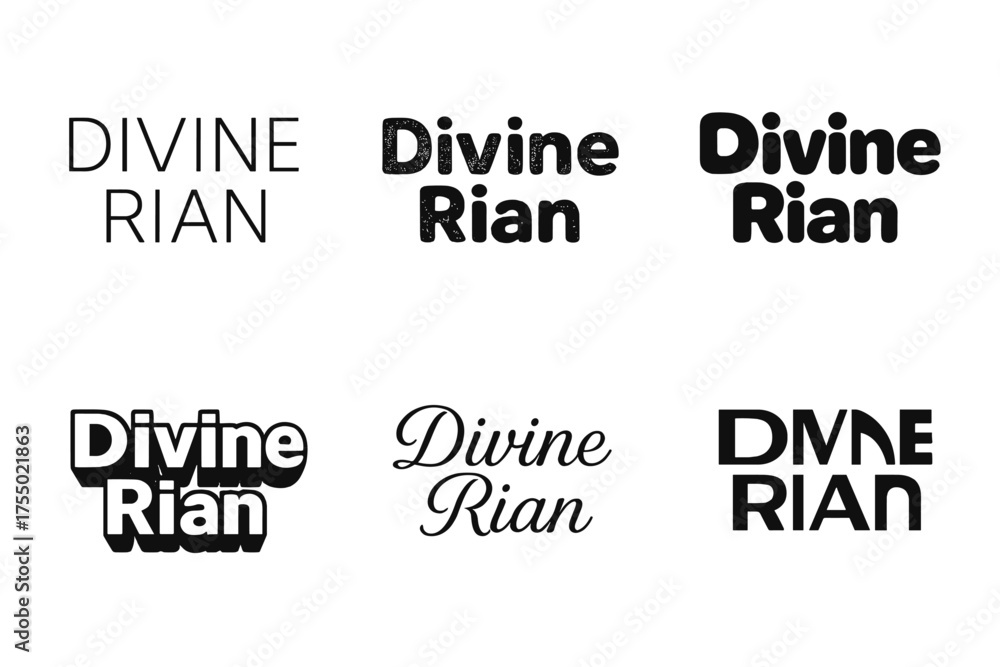 Obraz premium Harmonious Lettering Variations. Divine Rian. Set lettering. harmonious lettering variations of the same emblematic concept (Modern minimal monoline lettering,