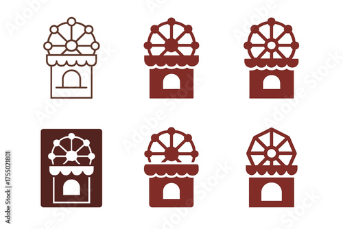 Amusement Park Logos. Theme parks and amusement rides. Set Logo of Theme parks and amusement rides: ticket booth. harmonious logo variations of the same