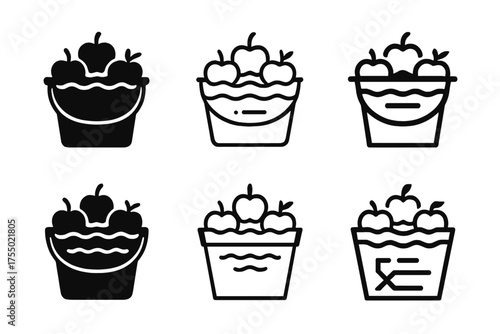 Halloween Activity Logos. Halloween party activities for children. Set Logo of Halloween party activities for children: apple bobbing bucket. harmonious logo