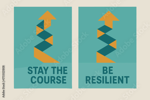 Determination Banners. Determination. Two vertical A6 banners with safe margins, centered composition, no elements touching edges, geometric style, turquoise