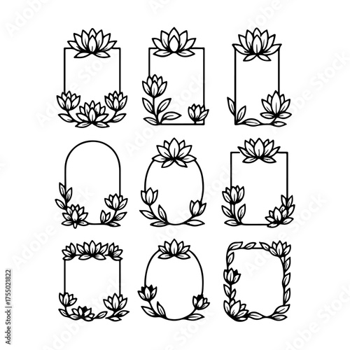 set of outline icons lotus flower frames vector on a white background
set of 9 line icons, vector, on a white background