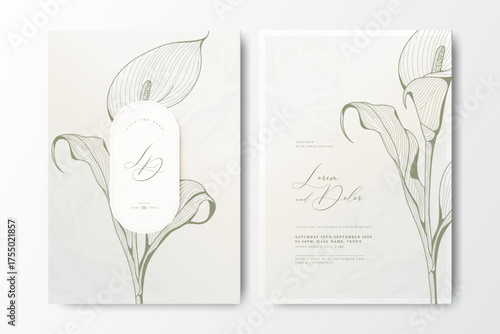 wedding invitation card with hand drawn calla lily flower

