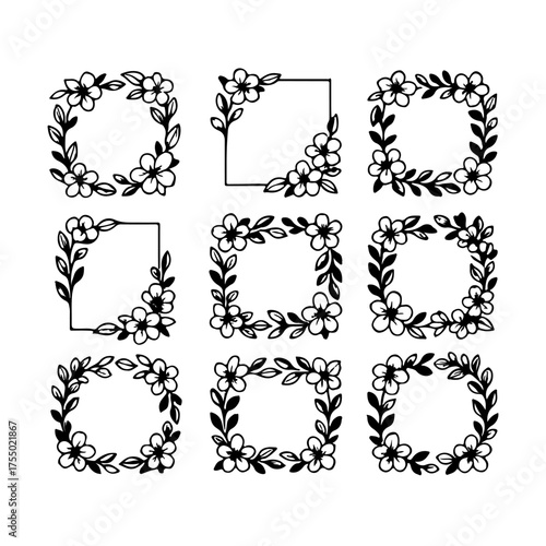 set of outline icons frames of jasmine flowers vector on a white background
set of 9 line icons, vector, on a white background