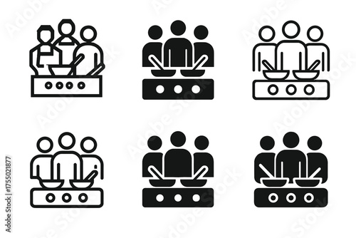 Diverse Cooking Logos. A group of people participating in a cooking class, learning new skills. Set Logo of A group of people participating in a cooking class,