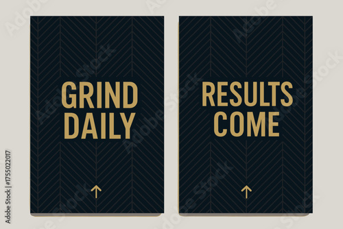 Navy & Gold Banners. Discipline. Two vertical A6 banners with safe margins, centered composition, no elements touching edges, modern minimal, navy and gold,