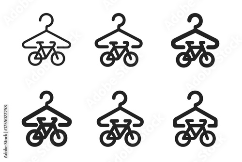 Garage Declutter Logos. Decluttering the garage. Set Logo of Decluttering the garage: bike hook and hanger. harmonious logo variations of the same emblematic