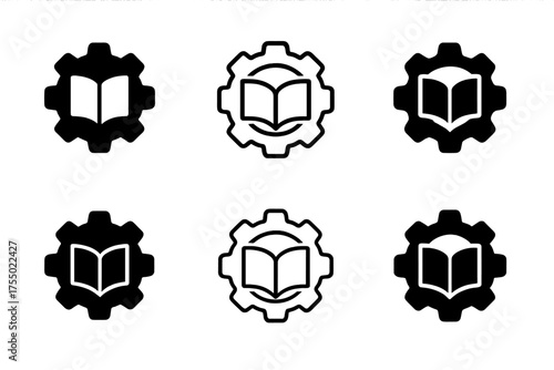 Competence Logo Variations. Building Competence. Set Logo of Building Competence: gear and book. harmonious logo variations of the same emblematic concept,