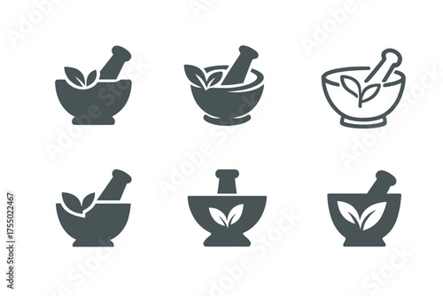 Fusion Cuisine Logos. Food recipe creation and fusion cuisines. Set Logo of Food recipe creation and fusion cuisines: mortar and pestle. harmonious logo