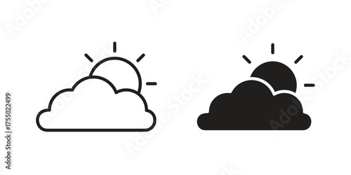 Partially cloudy icon in Line and Silhouette Icon Set. Isolated Vector Illustration.