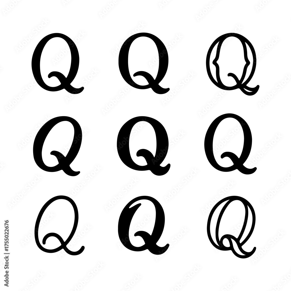 Fototapeta premium set of outline icons letter Q vector on a white background set of 9 line icons, vector, on a white background
