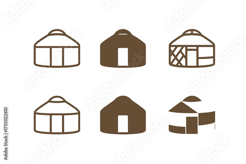 Tiny Homes Logos. Tiny homes and alternative living spaces. Set Logo of Tiny homes and alternative living spaces: Yurt. harmonious logo variations of the same