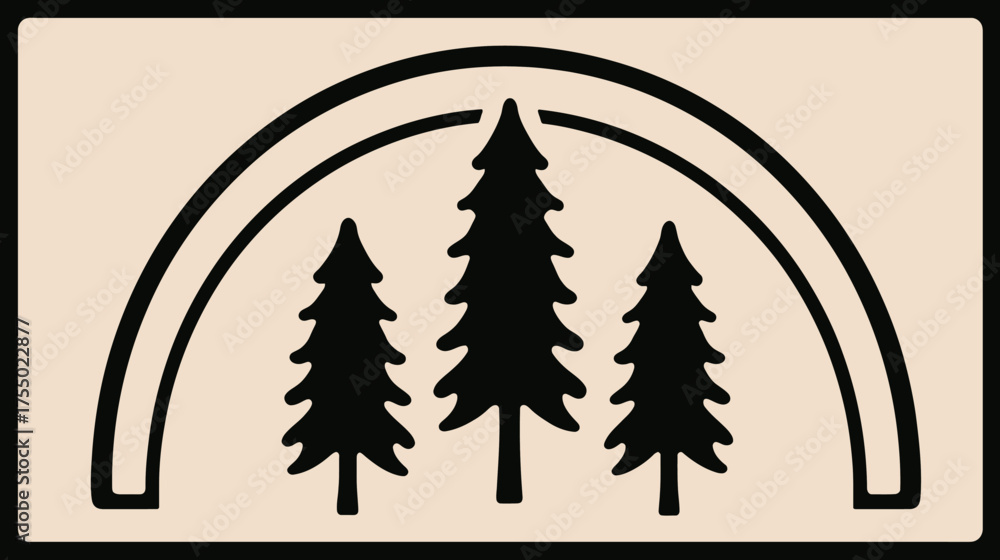 Obraz premium A minimalist, black-and-beige graphic featuring three trees under a double arch