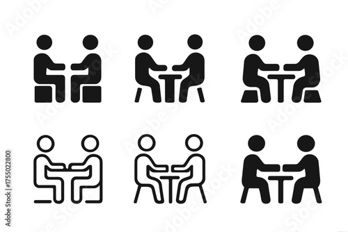 Job Interview Logos. Job Interview Setting. Set Logo of Job Interview Setting: two people facing each other. harmonious logo variations of the same emblematic