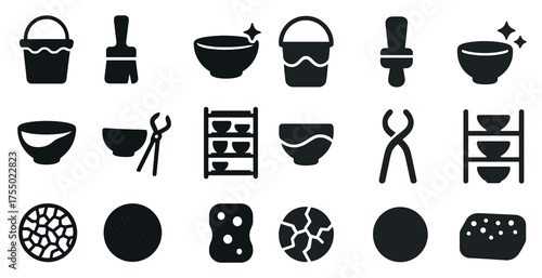 Pottery and craft solid icons set – silhouette, filled, ceramics and artisan symbols