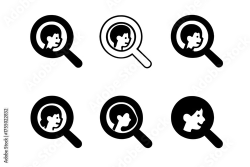 Educational Toys Logos. Exploring educational toys and games with kids. Set Logo of Exploring educational toys and games with kids: magnifying glass.