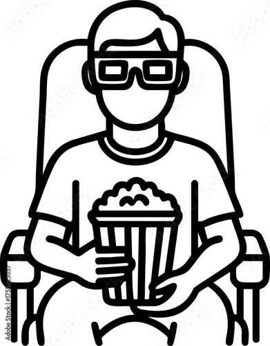 Man Watching Movie with 3D Glasses and Popcorn Illustration