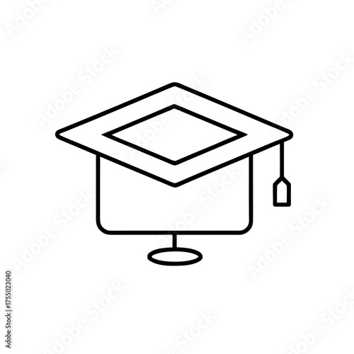 Outline drawing of a graduation cap icon on transparent background