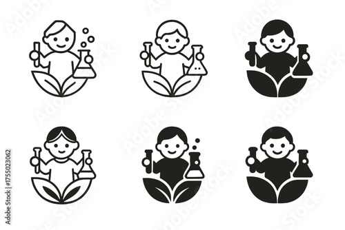 Creative Science Logos. Kids learning and growing through hands-on experiences. Set Logo of Kids learning and growing through hands-on experiences: science