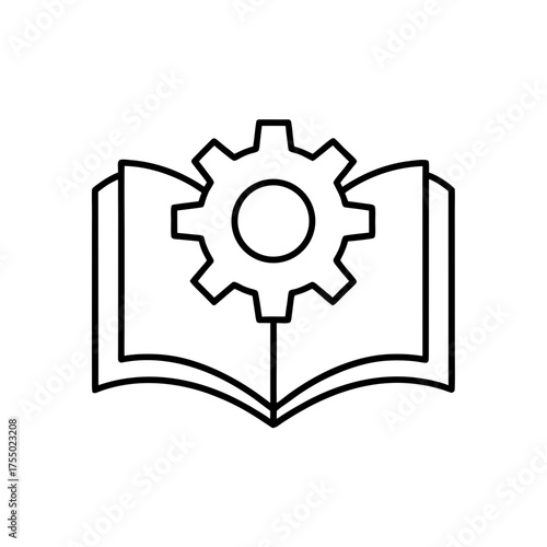 Open book with a gear outline on top icon on transparent background
