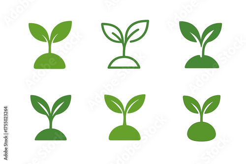 Eco Logo Variations. Eco startups. Set Logo of Eco startups: seedling sprout. harmonious logo variations of the same emblematic concept, each with different
