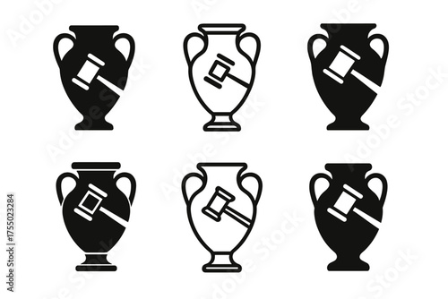 Art Auctions Logo. Art and antiquities trading and international auctions. Set Logo of Art and antiquities trading and international auctions: ancient urn.