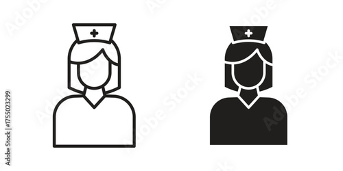 Nurse icon in Line and Silhouette Icon Set. Isolated Vector Illustration.