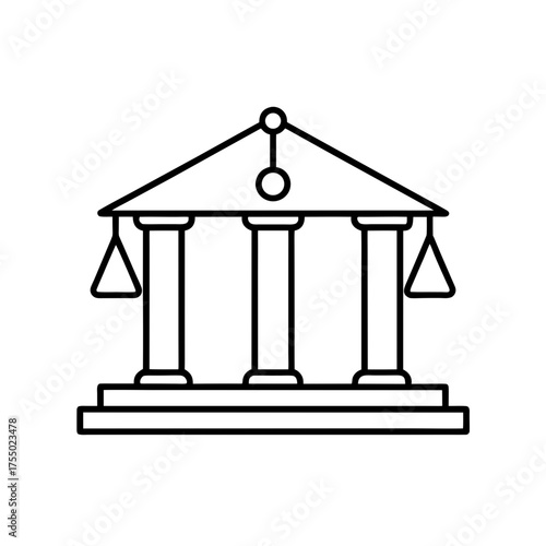 Outline drawing of a courthouse with scales on transparent background