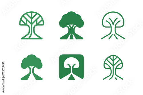 Urban Cooling Logos. climate-resilient infrastructure. Set Logo of climate-resilient infrastructure: urban cooling canopy / tree-lined corridor. harmonious