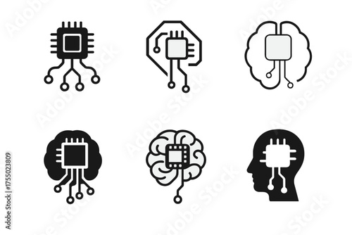 Biohacking Logo Variations. Biohacking and improving human performance. Set Logo of Biohacking and improving human performance: neural implant chip. harmonious