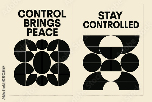 Bauhaus Wisdom Banners. Wisdom. Two vertical A6 banners with safe margins, centered composition, no elements touching edges, bauhaus style, black and cream,