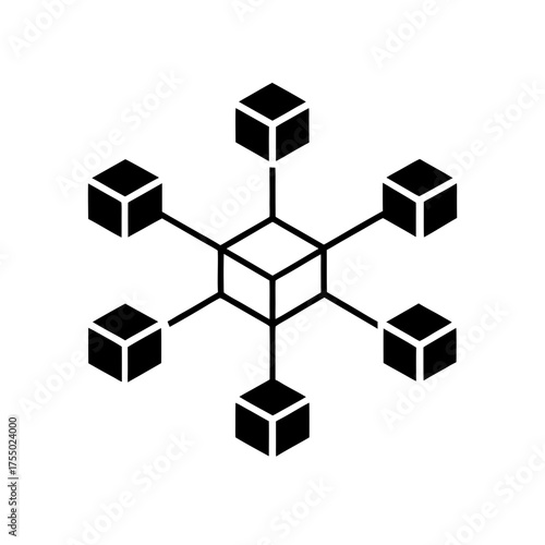 Network of cubes connected by thin lines on transparent background
