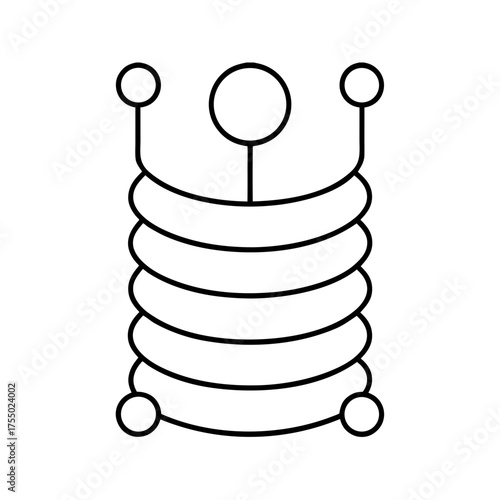 Coiled spring with spheres at each end on transparent background