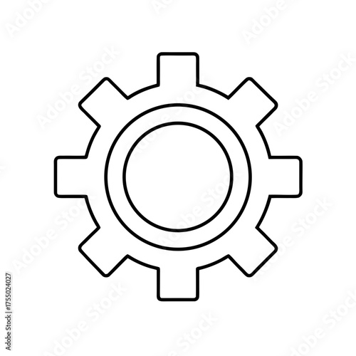 Illustration of a simple outline gear icon on transparent background