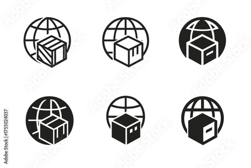 Art Auction Logos. Art and antiquities trading and international auctions. Set Logo of Art and antiquities trading and international auctions: globe with art