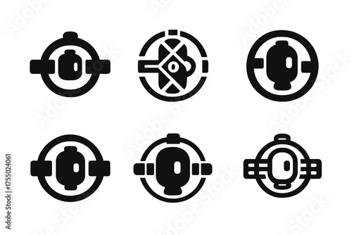 Space Station Logos. Space Station. Set Logo of Space Station: orbiting habitat module icon. harmonious logo variations of the same emblematic concept, each