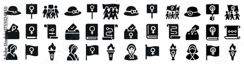 Women's rights filled icons set – solid, empowerment, feminist movement symbols
