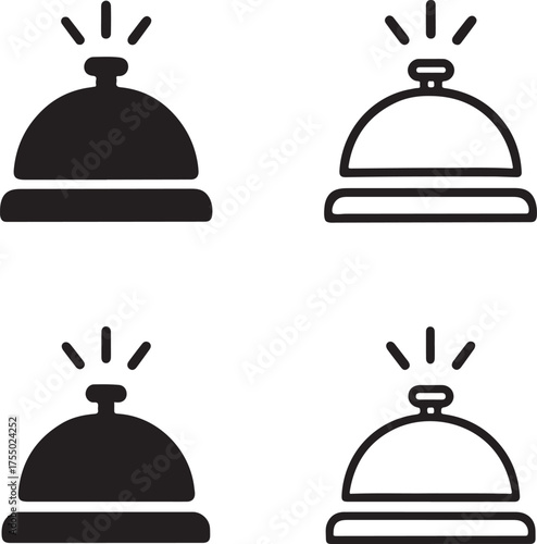 Isolated hotel service icons, black hotel bell concierge symbol, hospitality vector, minimal thin stroke hotel accommodation icon, modern travel illustration, editable service design