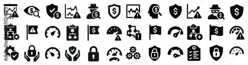 Business and finance solid icons set – sleek, filled, monetary tools and symbols