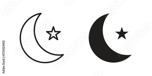Moon icon in Line and Silhouette Icon Set. Isolated Vector Illustration.