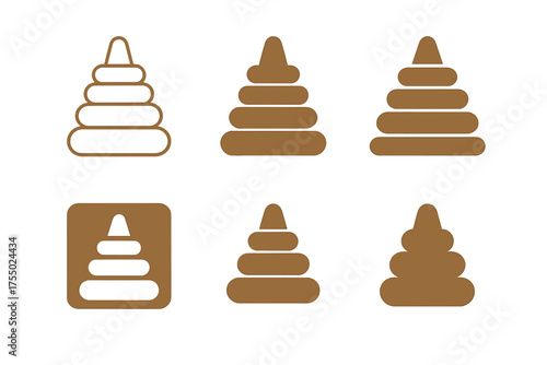 Educational Toy Logos. Exploring educational toys and games with kids. Set Logo of Exploring educational toys and games with kids: stacking rings. harmonious