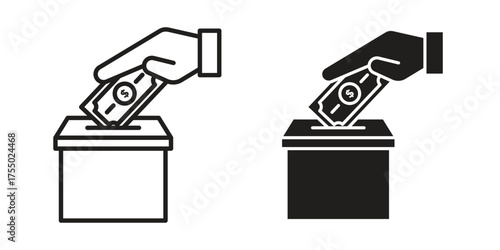 Money donation icon in Line and Silhouette Icon Set. Isolated Vector Illustration.