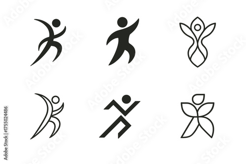 Dance Fitness Logos. Dance Fitness. Set Logo of Dance Fitness: abstract movement and rhythm icon. harmonious logo variations of the same emblematic concept,