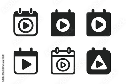 Remote Workshops Logos. Remote Workshops for Personal Development. Set Logo of Remote Workshops for Personal Development: calendar with play button. harmonious