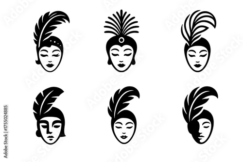 Stage Makeup Logos. Makeup for stage performance. Set Logo of Makeup for stage performance: Cabaret Feather Accessory. harmonious logo variations of the same