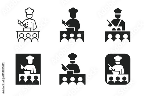 Cooking Class Logos. A group of people participating in a cooking class, learning new skills. Set Logo of A group of people participating in a cooking class,