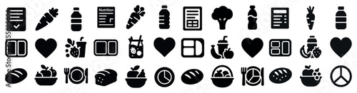 Healthy food and nutrition solid icons set – filled, wellness and diet symbols