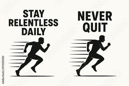 Stay Relentless Motivation. Motivation. Two vertical A6 banners with safe margins, centered composition, no elements touching edges, flat vector design, black