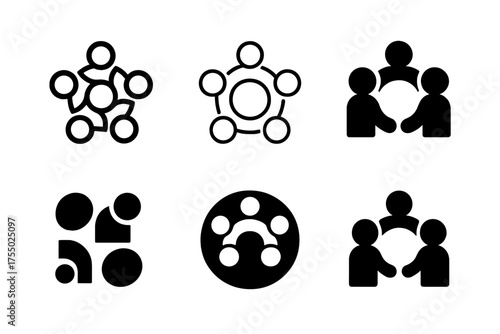 Innovative Logo Variations. Crowdsourced Innovation. Set Logo of Crowdsourced Innovation: stylized collaboration icon. harmonious logo variations of the same