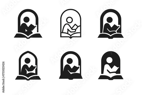 Home Schooling Logos. Home schooling environments and teaching materials. Set Logo of Home schooling environments and teaching materials: Reading Corner.